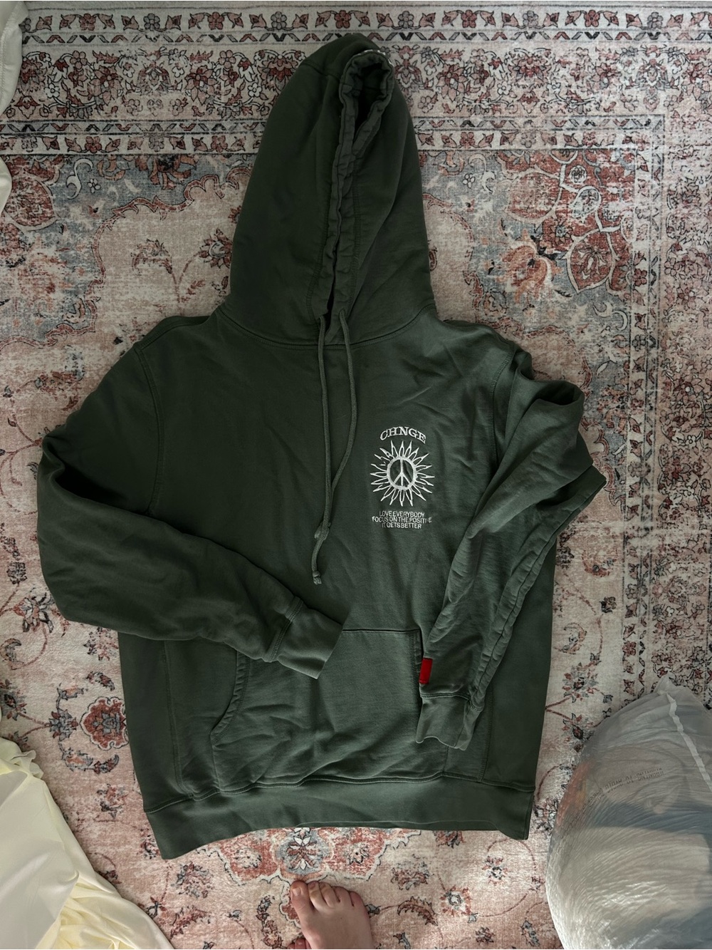 CHNGE Olive Green Graphic Hooded Sweatshirt